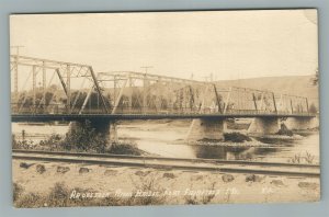 FORT FAIRFIELD ME RIVER BRIDGE ANTIQUE REAL PHOTO POSTCARD RPPC railway tracks