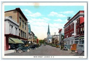 c1920 Main Street Classic Cars Establishments Laconia New Hampshire NH Postcard