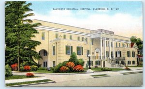 FLORENCE, South Carolina SC ~ SAUNDERS MEMORIAL HOSPITAL c1940s Linen Postcard