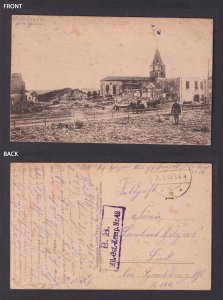 Postcard Vigneulles France WWI Feldpost Church Ruins German Censor 1915