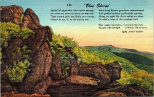 Blue Shrine Poem Mountains Sunset Linen Postcard VTG UNP Vintage Unused 