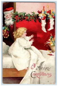 c1910's Christmas Santa Claus Girl Stockings Full Of Toys Clapsaddle Postcard