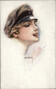 Beautiful Woman Smoking Cigarette USABAL 3796/4 Military Cap c1915 Postcard