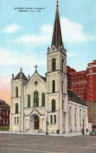Peoria IL-Illinois, 1949 Sacred Heart Roman Church Franciscan Fathers Postcard
