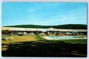 1963 Owego New York NY Vintage Postcard Sunrise Motel 2 Miles West Pool Exterior