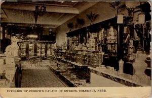 Columbus Nebraska Poesch's Palace of Sweets Interior Candy Store Postcard V20