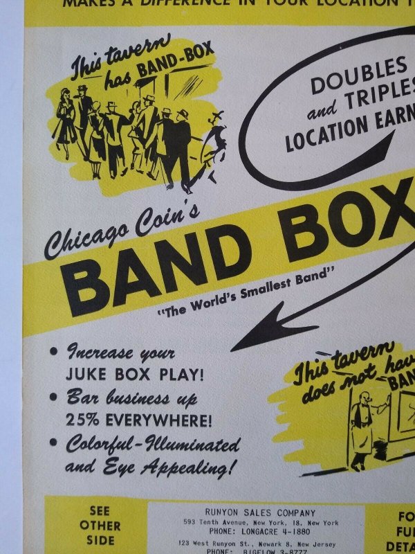 Chicago Coin Band Box Jukebox FLYER 1952 Original Animated Manikin Musicians NOS