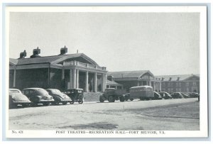 c1940 Post Theatre Recreation Hall Classic Cars Fort Belvoir Virginia Postcard