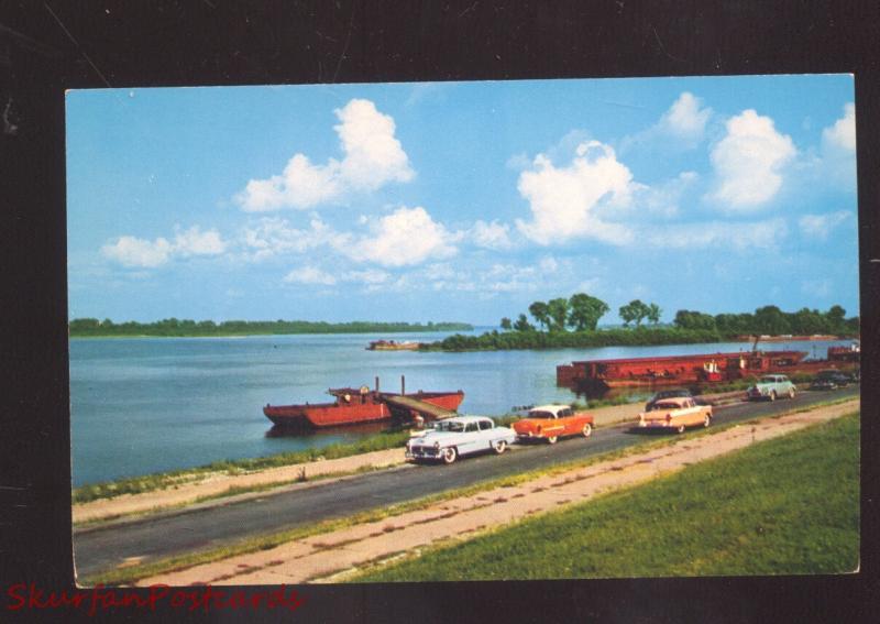 PADUCAH KENTUCKY OHIO TENNESSEE RIVER FERRY 1950's CARS VINTAGE POSTCARD