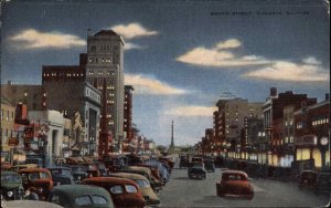 Augusta Georgia GA Broad Street at Dusk Linen Vintage Postcard