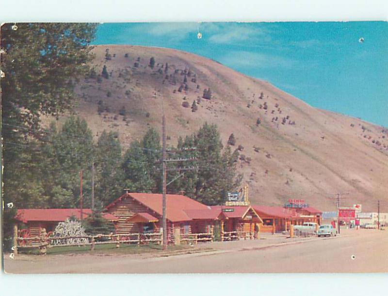pinhole damage 1950's MOBIL GAS STATION & WAGON WHEEL MOTEL Jackson WY