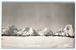 c1950's Teton Range In Winter Jackson Hole Wyoming WY RPPC Photo Postcard 