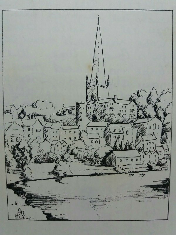 The Parish Church of St Mary Ross on Wye Vintage Sketch Drawing Art Postcard 76'