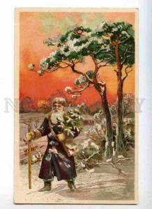 233510 SANTA CLAUS Winter Forest Night Vintage LITHO WHB PC