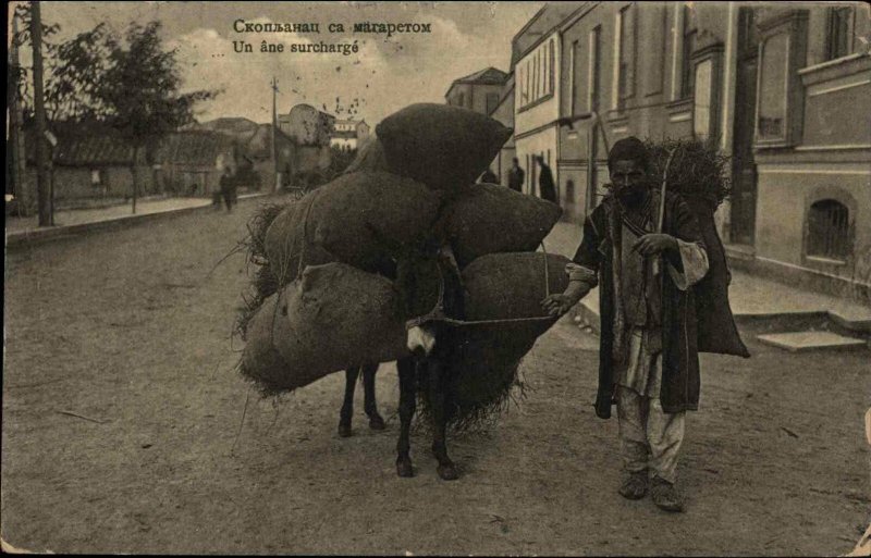 Serbia - Native Man in Street Pack Mule Burro USED Postcard