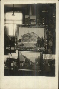 Framed Art Pieces Displayed in Home c1910 Real Photo Postcard - AMATEUR