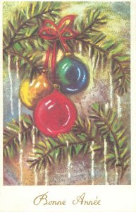 Postcard Holidays christmas tree globes multi color bonne annee