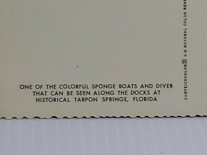 Sponge Diver Tarpon Springs Florida Ship Boat Vintage Postcard unposted   475