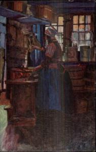 TUCK Oilette Connoisseur Holland Dutch Woman in Kitchen NICE COLOR Postcard