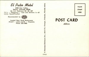 Vtg 1960s El Patio Motel Denver Colorado Roadside America Unused Postcard