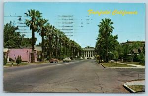 Postcard CA Fairfield c1950s Street View Old Cars Near Travis Airforce Base F27