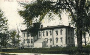 Postcard  Early RPPC View of High School in Cresaning, MI.        S6