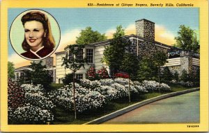 Vtg 1940's Residence Ginger Rogers Actress Beverly Hills California CA Postcard