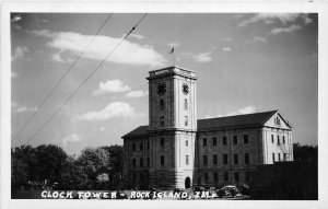 Rock Island Illinois 1956 RPPC Real Photo Postcard Clock Tower