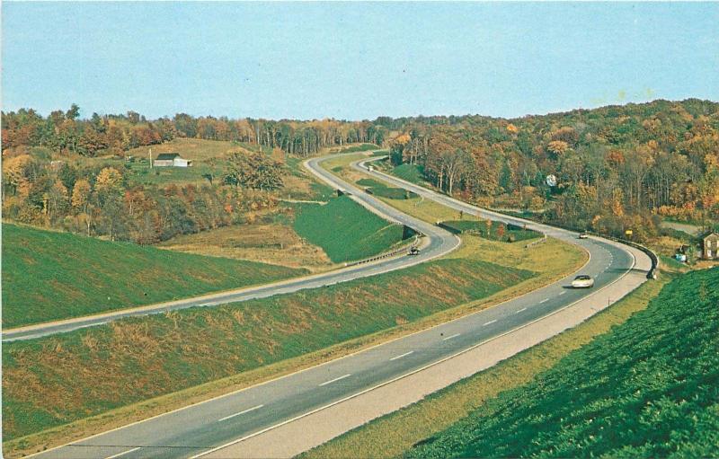 INTERSTATE I-80 KEYSTONE SHORTWAY WESTERN PENNSYLVANIA AERIAL VIEW POSTCARD