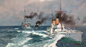 WWI German Imperial Navy SMS Hamburg and Torpedo Boat Sleipner Escort Yacht Tuck