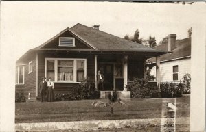 RPPC Family Photo Cape Cod Style House Address no.969 c1915 Postcard W7