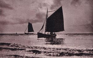 Sailing Ship Moonrise At Blackpool WW1 Real Photo Postcard