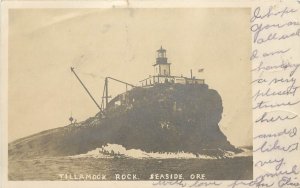 RPPC Postcard Tillamook Rock Lighthouse Seaside OR DPO 3 Denverton CA Solano Co