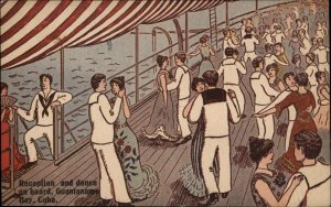 Guantanamo Bay Cuba US Navy Comic Sailors Dancing on Ship c1910 Postcard