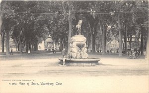 Waterbury Connecticut~View of Green~Man/Boys @ Horse Fountain~Park~Rotograph Pc