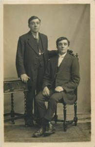 Group of men early photo postcards x 4