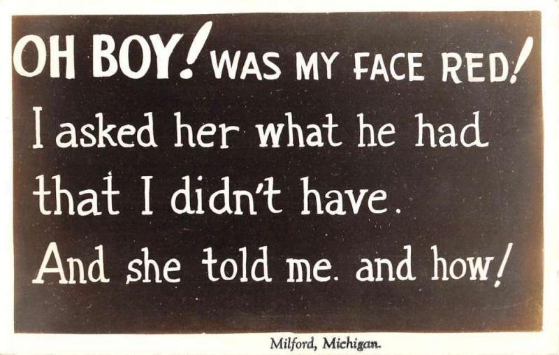 Milford Michigan Humor Poem Real Photo Antique Postcard K101345