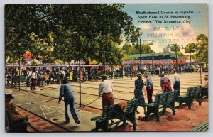 St Petersburg Florida~Shuffleboard Court~People Playing Game~1944 Linen Postcard