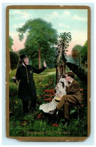 Coppered in the Act Funny Romantic Lovers Kissing Vintage Antique Postcard 