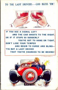 Vtg Lady Drivers Poem Funny Humor Unused Comic Postcard