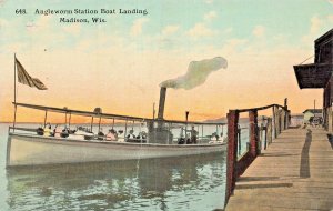 MADISON WISCONSIN~ ANGLEWORM STATION BOAT LANDING~1913 ANTIQUE POSTCARD