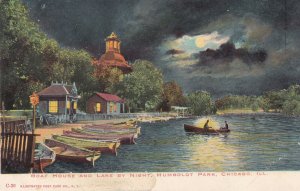 CHICAGO, Illinois, 1900-1910s; Boat House And Lake By Night, Humboldt Park
