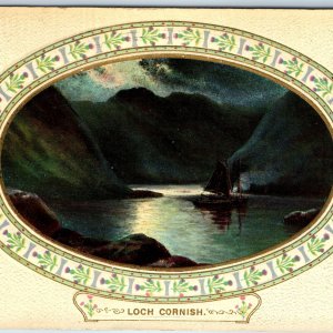 c1910s Cornish Loch Scotland Sailboat Hill Forest Embossed Scotch PC Lomond A224