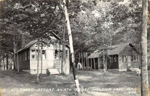 Houghton Lake Michigan 1940s RPPC Real Photo Postcard Huebner's Resort Cabins