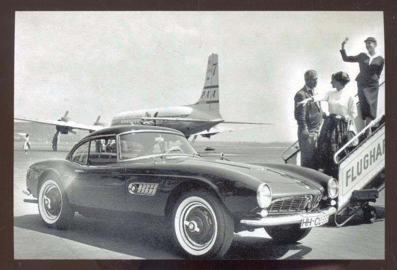 1960 BMW 507 SPORTS CAR CAR DEALER ADVERTISING POSTCARD AIRPLANE