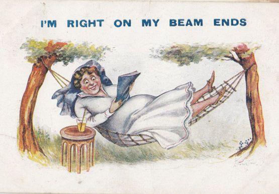 Swinging Summer Hammock Chair Beam Ends Antique Comic Humour Postcard