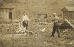 Men Birds Chickens Geese CF CRAMPTON SCRANTON on Back Real Photo Postcard