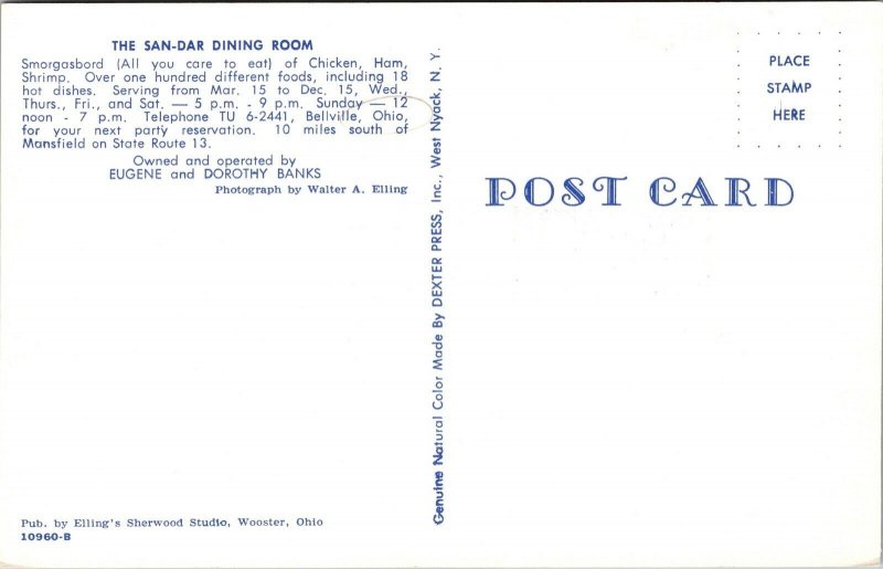 Postcard Smorgasbord at The San-Dar Dining Room in Bellville, Ohio~137842