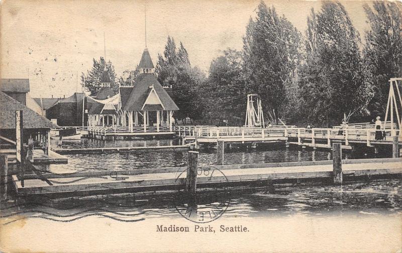 Seattle Washington~Madison Park Scene~Ladies & Child on Boardwalk/Dock~1907 Pc