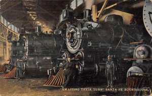 Santa Fe Railroad Roundhouse Interior Train Engines Vintage Postcard AA50946 